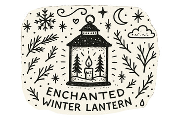 Enchanted Winter Lantern. Enchanted winter lantern. Hand-drawn doodle illustration of Enchanted winter lantern