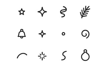 Fototapeta premium Festive Icon Collection. Festive accents. Line outline icon set of Festive accents: tiny star, soft sparkle,