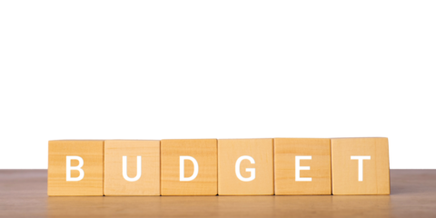 Wooden blocks with word budget for finance planning concept, isolated on transparent background