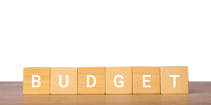 Wooden blocks with word budget for finance planning concept, isolated on transparent background