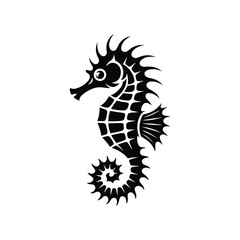 Seahorse in a tribal art style, silhouette vector design on a white background
