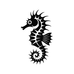 Seahorse in a tribal art style, silhouette vector design on a white background