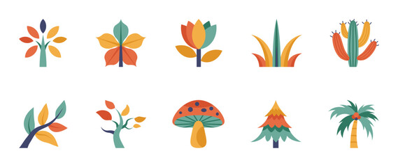 Fototapeta premium Colorful style Plants & nature vector icon set. Plants & nature vector pack is presented in a colorful style to attract attention.