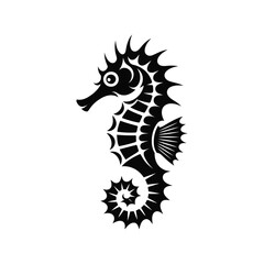 Seahorse in a tribal art style, silhouette vector design on a white background