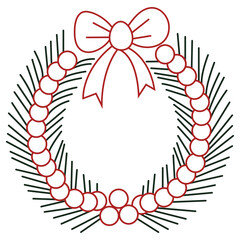  Christmas Wreath with Bow Line Art Icon.