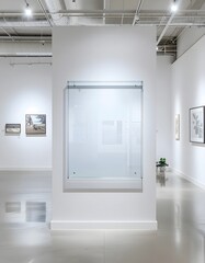Modern Art Gallery: Minimalist White Space with Glass Frame and Polished Concrete Floor