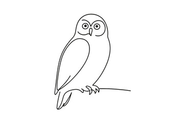 Fototapeta premium Minimalist Snowy Owl. Snowy owl illustration. Minimalistic one-line drawing perched snowy owl with wings