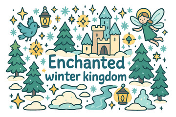 Enchanted Winter Kingdom. Enchanted winter kingdom. Hand-drawn doodle illustration of Enchanted winter kingdom