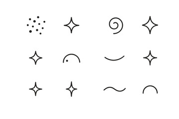 Obraz premium Black Glitter Icons. Glitter fragments. Line outline icon set of Glitter fragments: micro dots, tiny spark,