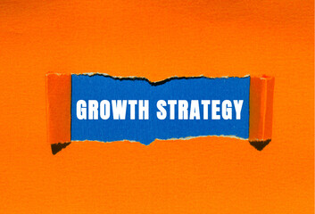 Growth Strategy message written on ripped torn paper background. Conceptual Growth Strategy symbol....