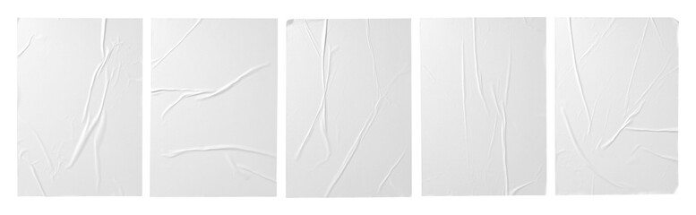 white paper wrinkled poster template ,blank glued creased paper sheet mockup.white poster mockup on wall. empty paper mockup