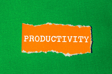 Productivity message written on ripped torn paper background. Conceptual Productivity symbol. Copy...