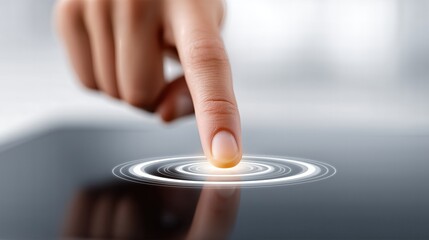 Index Finger Touching Interactive Display. Fingerprint Biometric Identification Concept