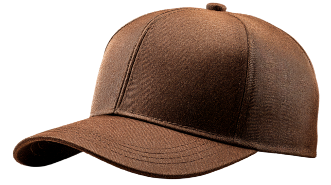 A textured brown baseball cap presented on a plain surface, perfect for fashion accessories, sportswear, or retail product showcases.