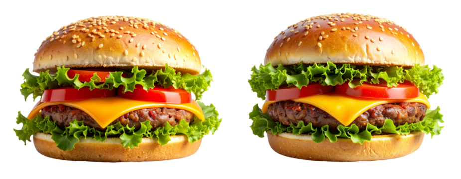  Juicy Beef Burger with Fresh Veggies and Sesame Bun — Transparent Background