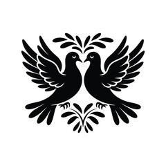  Two doves forming a heart shape, silhouette vector design on a white background