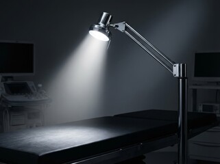 Adjustable examination light illuminates a medical table in a clinic