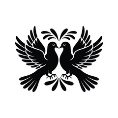  Two doves forming a heart shape, silhouette vector design on a white background