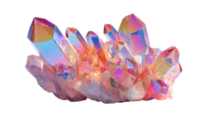 Iridescent crystal cluster with glowing facets, representing magic, energy, and natural wonder, perfect for healing and spiritual concepts.