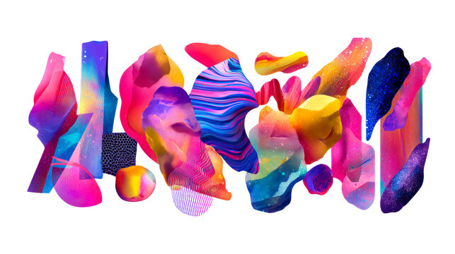 Vibrant abstract organic shapes with fluid textures and cosmic speckles, perfect for digital presentations, modern backgrounds, and dynamic visual themes.