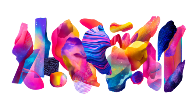 Vibrant abstract organic shapes with fluid textures and cosmic speckles, perfect for digital presentations, modern backgrounds, and dynamic visual themes.