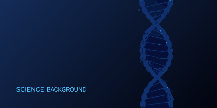 Abstract dna strand on dark blue background for science and technology