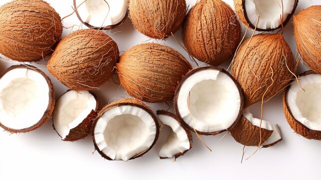 Minimalist banner featuring coconut milk with text space and tropical coconut accents