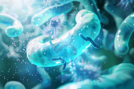 Microscopic view of various bacteria and viruses floating in a body, concept for medical research