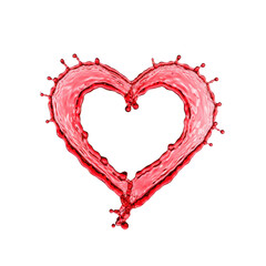 Vibrant crimson liquid frozen into a perfect, symmetrical heart shape with expanding ripples and suspended droplets, isolated on a transparent background, concept of passionate love and purity