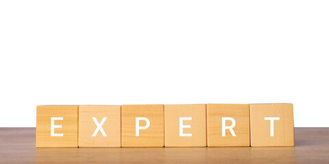 Wooden blocks with word expert for professional skills concept, isolated on transparent background