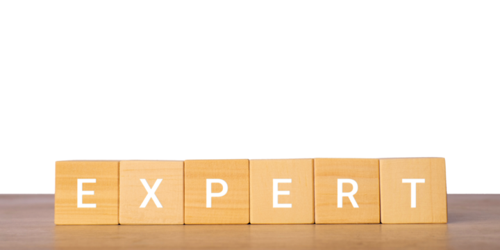 Wooden blocks with word expert for professional skills concept, isolated on transparent background