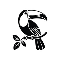 Obraz premium Toucan perched on a branch, silhouette vector design on a white background