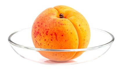 Apricot fruit in a glass bowl, isolated on white background.