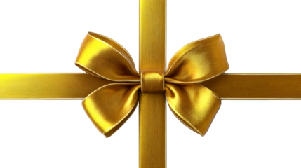 Luxurious golden ribbon bow for gift wrapping and celebratory packaging, perfect for holidays and special occasions conveying elegance and prestige.