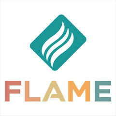 Stylized flame logo with text flame isolated on white background
