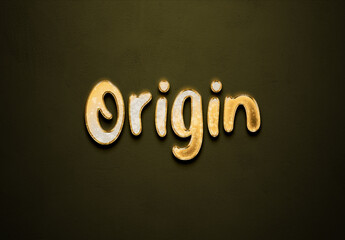 Old gold text effect of word Origin with 3D glossy style Mockup.	