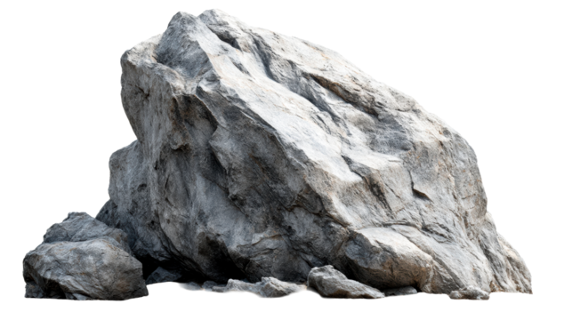 Majestic rugged gray boulder with natural rough texture and crevices, ideal for outdoor landscaping and naturalistic scene composition.