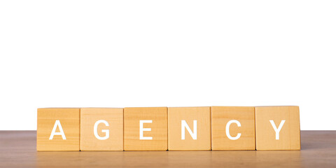 Wooden blocks with word agency for business service concept, isolated on transparent background