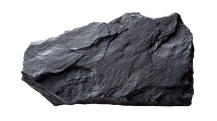 Rough dark grey slate stone fragment with layered texture and sharp edges, perfect for natural material textures and geology themes.