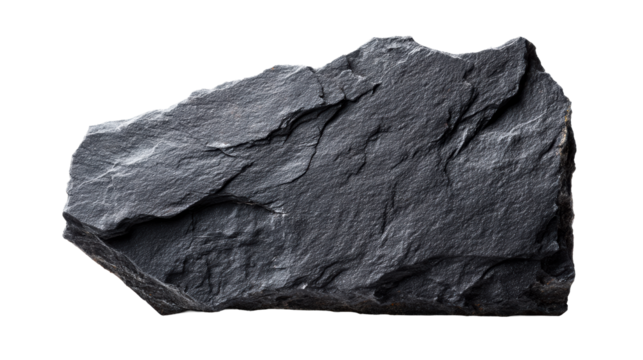 Rough dark grey slate stone fragment with layered texture and sharp edges, perfect for natural material textures and geology themes.