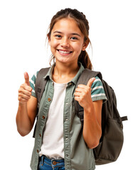 Cheerful student with backpack giving thumbs up in a bright setting