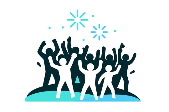Celebratory Crowd Illustration. Celebrating Crowd. Flat minimalist vector illustration of a Celebrating Crowd.