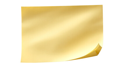 Golden sticky note with curled corner on a plain background, perfect for adding reminders or messages in office or personal organization projects