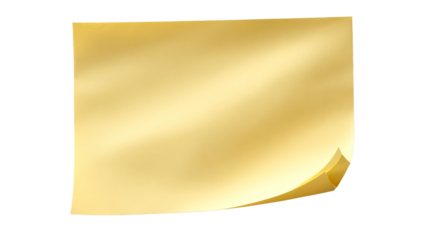 Golden sticky note with curled corner on a plain background, perfect for adding reminders or messages in office or personal organization projects