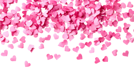 Scattered pink paper hearts forming a decorative frame and borders, perfect for romantic celebrations and Valentines Day greetings.
