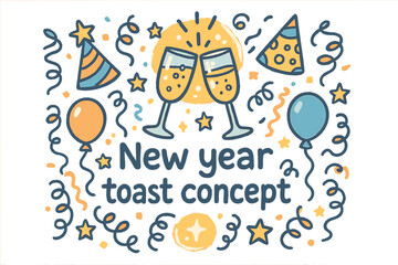 Fototapeta premium Festive New Year Cheers. New year toast concept. Hand-drawn doodle illustration of New year toast concept.