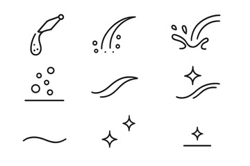 Fototapeta premium Pouring Liquid Icons. Pouring liquid. Line outline icon set of Pouring liquid: flowing champagne, liquid arc,