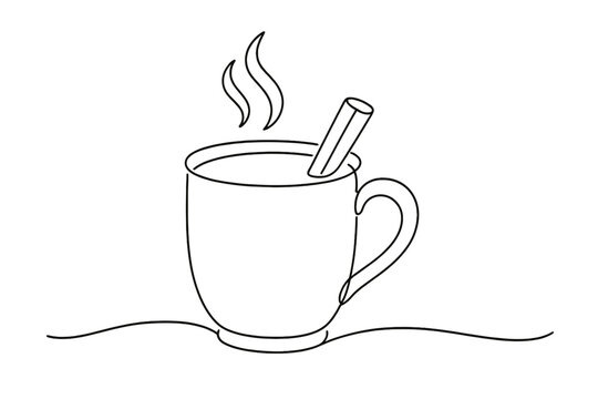 Minimalist Eggnog Illustration. Festive eggnog mug. Minimalistic one-line drawing steaming mug of eggnog with