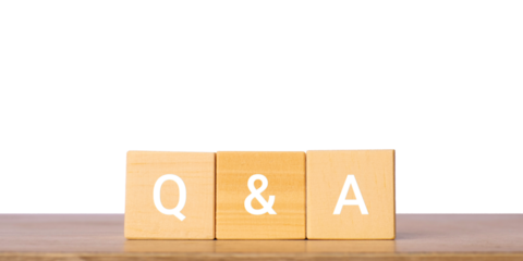 Wooden blocks with Q and A letters for question and answer concept, isolated on transparent background