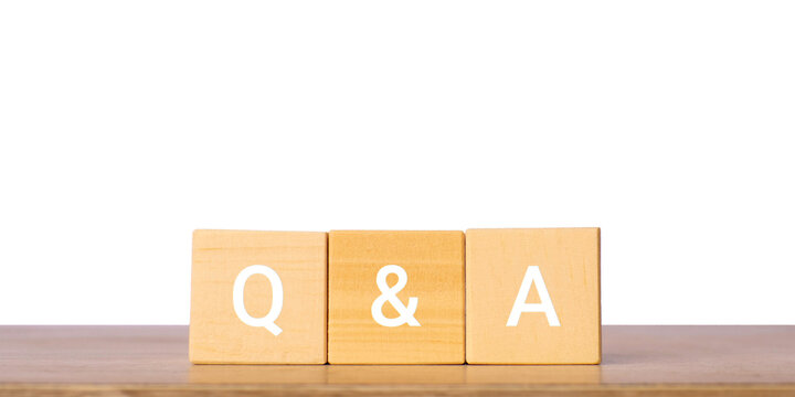 Wooden blocks with Q and A letters for question and answer concept, isolated on transparent background